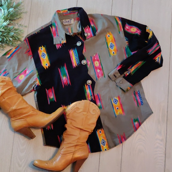 Vintage Tops - CIRCLE T Lenox Western Southwest button shirt